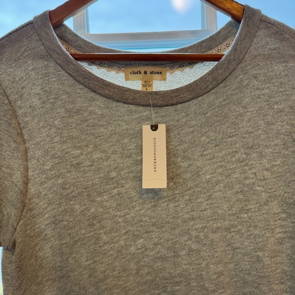 Anthropologie Women's Cloth & Stone Short Sleeve Gray Sweatshirt Tunic Dress L - Picture 6 of 12